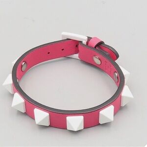 Valentino Rockstud Unisex Leather Bracelet Pink and White